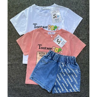 Sét quần jean đùi áo thun bé gái size đại. Quần short jean áo thun tay ngắn bé gái