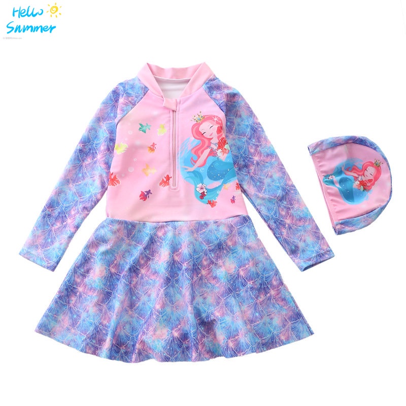 Bộ Đồ Bơi Một Mảnh Tay Dài In Họa Tiết Vảy Cá Thời Trang 2022 Cho Bé Gái