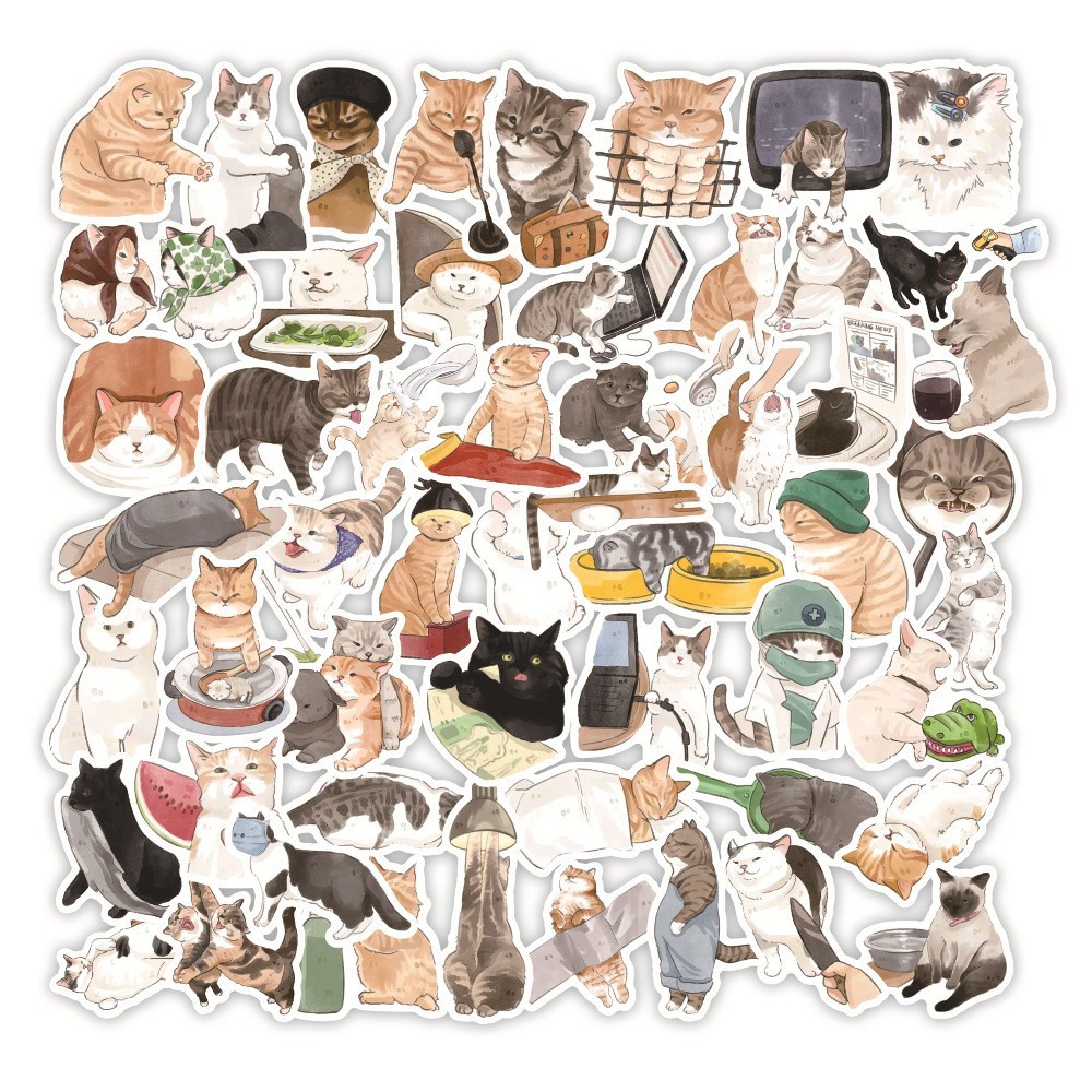 Set 50 chiếc sticker chống nước MÈO - ĐÀN EM CỦA CHỊ MỸ DIỆU NGỒI LỦNG ...