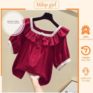 Áo cổ vuông viền ren tiểu thư.
