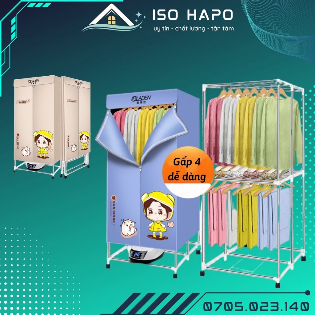 Tủ sấy quần áo khô nhanh 2 tầng có thể gấp bốn, máy sấy quần áo công nghệ mới 360 độ tiết kiệm điện