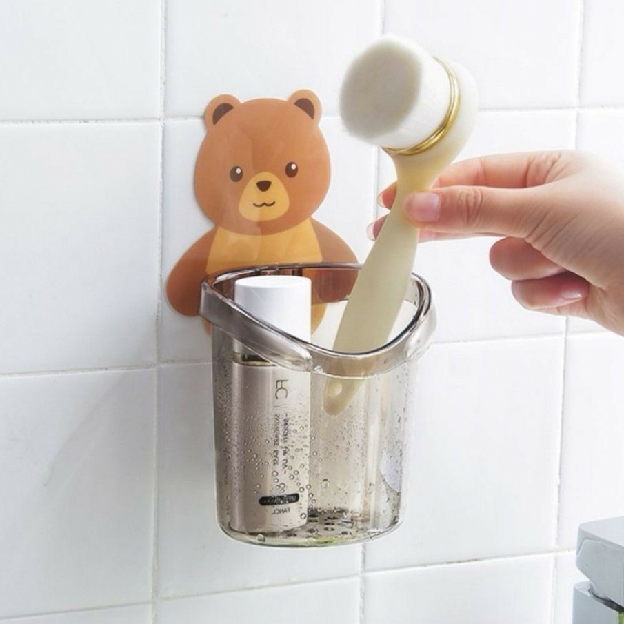 Cốc Hình Gấu Đựng Bàn Chải Và Kem Đánh Răng Dán Tường Nhà Tắm Tiện Lợi