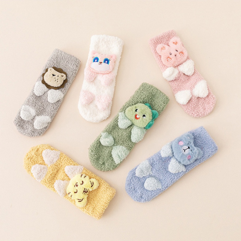 Vớ Ống Dài Lót Lông Cừu Dày Dặn Chống Trượt Họa Tiết Hoạt Hình Dễ Thương Cho Bé Sơ Sinh