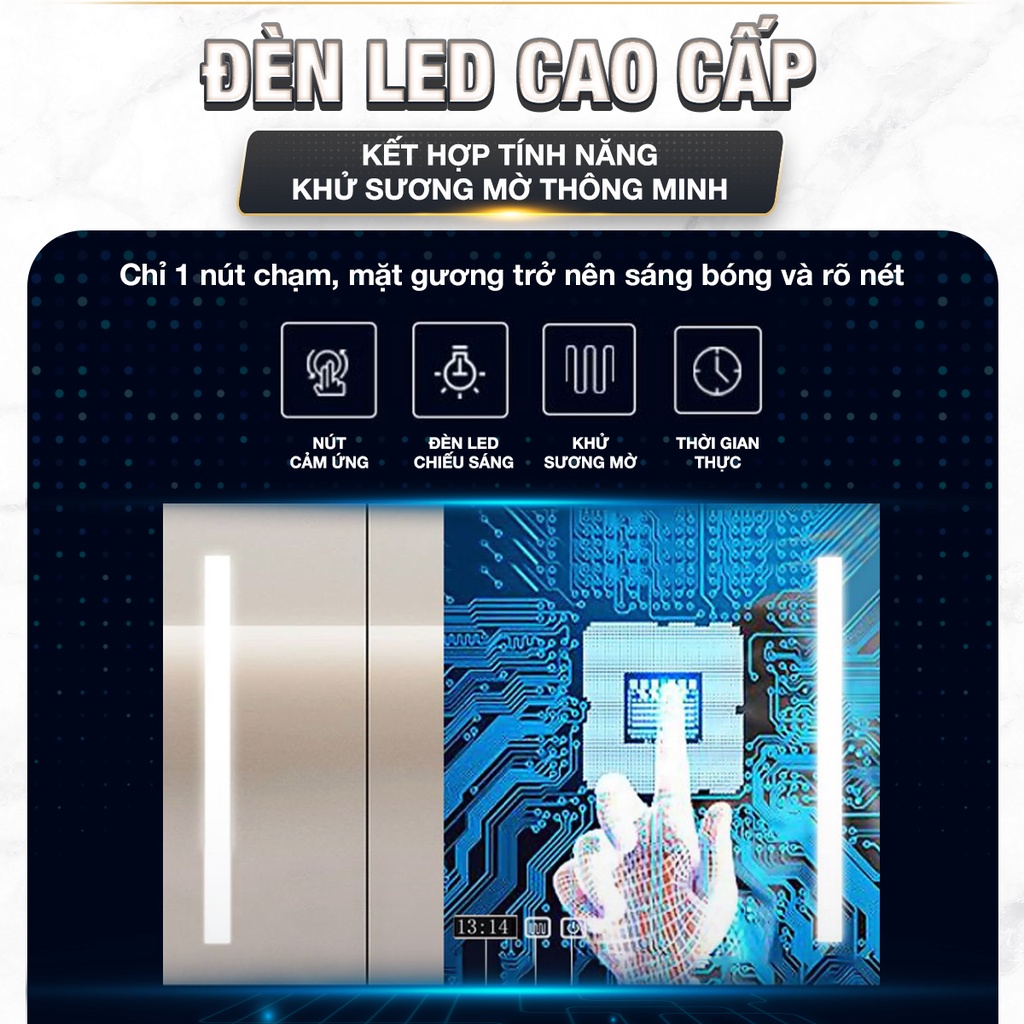 Tủ gương phòng tắm chất liệu gỗ Enic ST01-sơn cao cấp chống thấm,chống ẩm,khử sương mờ,cảm ứng đèn led