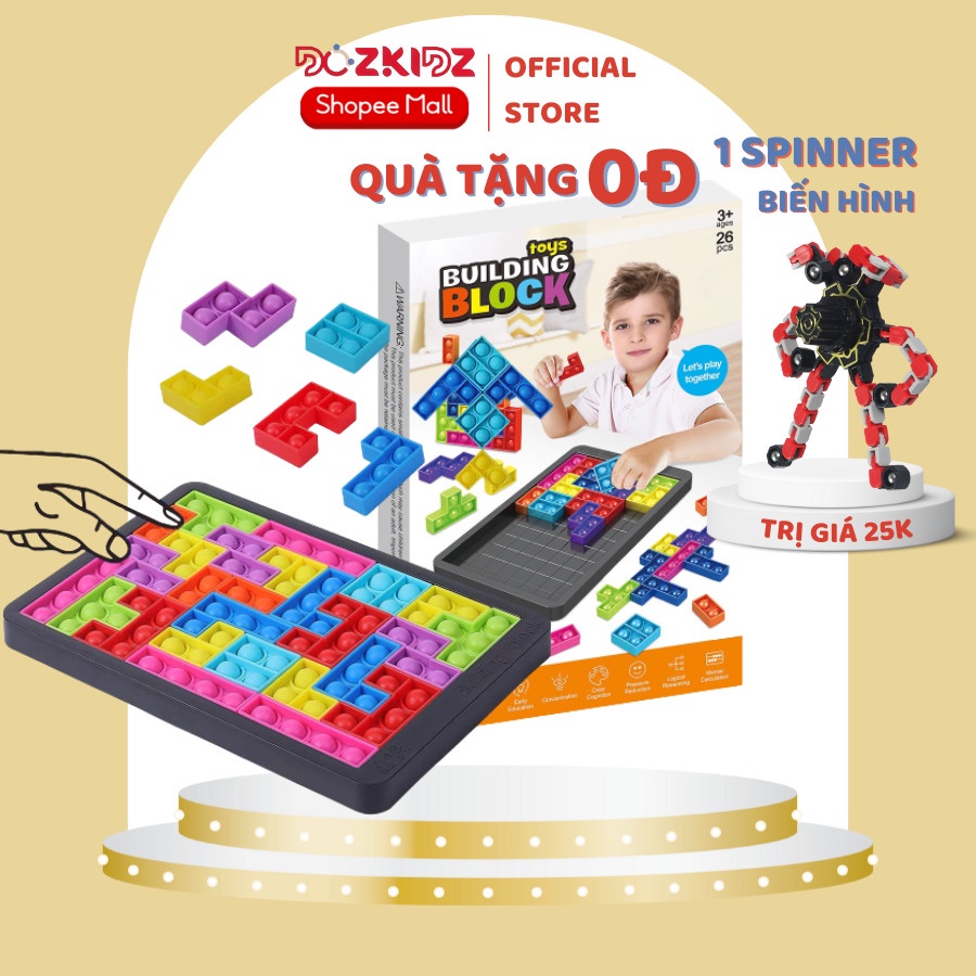 Pop it xếp hình 26 miếng, đồ chơi trẻ em thông minh, phát triển tư duy, đồ chơi giảm stress, giảm căng thẳng - Dozkidz