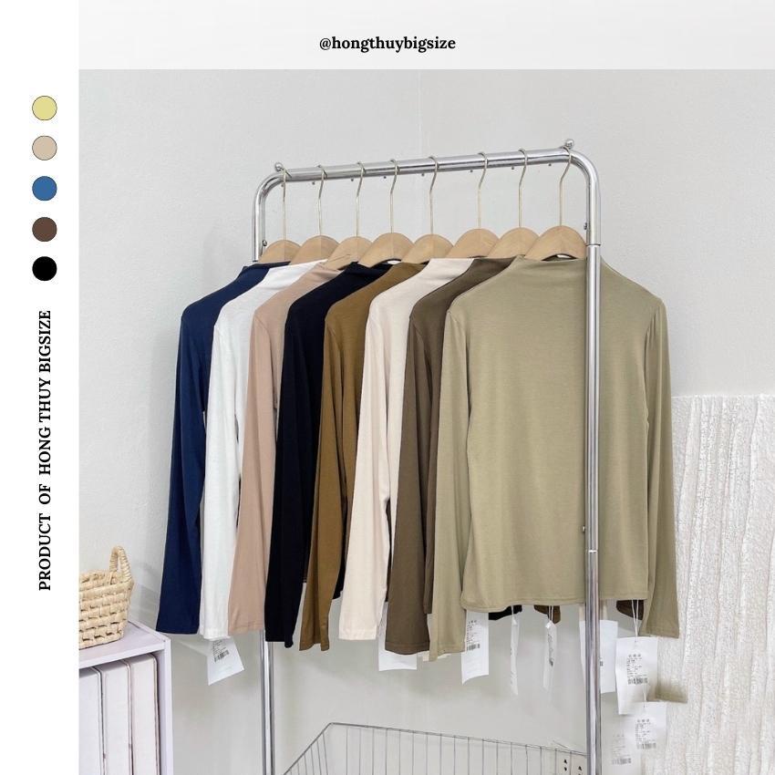 Áo Giữ Nhiệt Bigsize Nữ Cotton Dẻo Cổ 3p Hồng Thúy Bigsize AGN3P