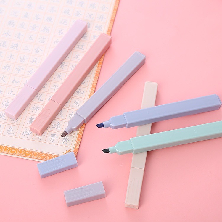 1 Bút highlight pastel bút đánh dấu nhớ dòng xinh xắn thân vuông 2 đầu