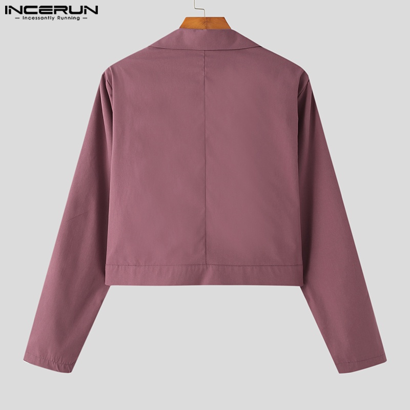 Áo khoác INCERUN dài tay cổ bẻ thời trang Hàn Quốc cho nam.
