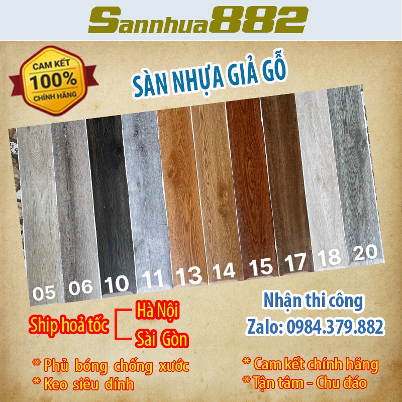 Sàn nhựa giả gỗ có sẵn keo tự dính nhựa nguyên sinh hàng loại 1 chống nước