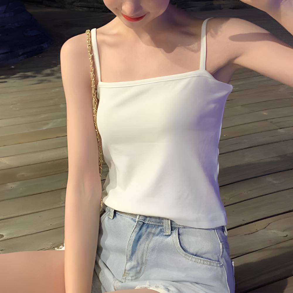 Áo hai dây nữ chất thun bozzip ôm MADELAdày dặn dây có thể điều chỉnh, Áo 2 dây nữ dài 32cm Freesize &lt;55kg