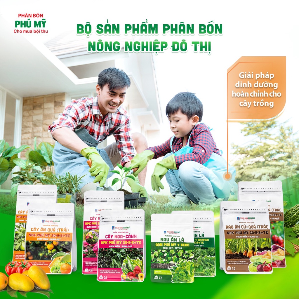 Combo 2 Túi Phân Bón NPK Phú Mỹ 20-20-15  và NPK 20-5-5  Cung Cấp Vi Lượng Bổ Sung Dinh Dưỡng Cho Cây Ăn Quả