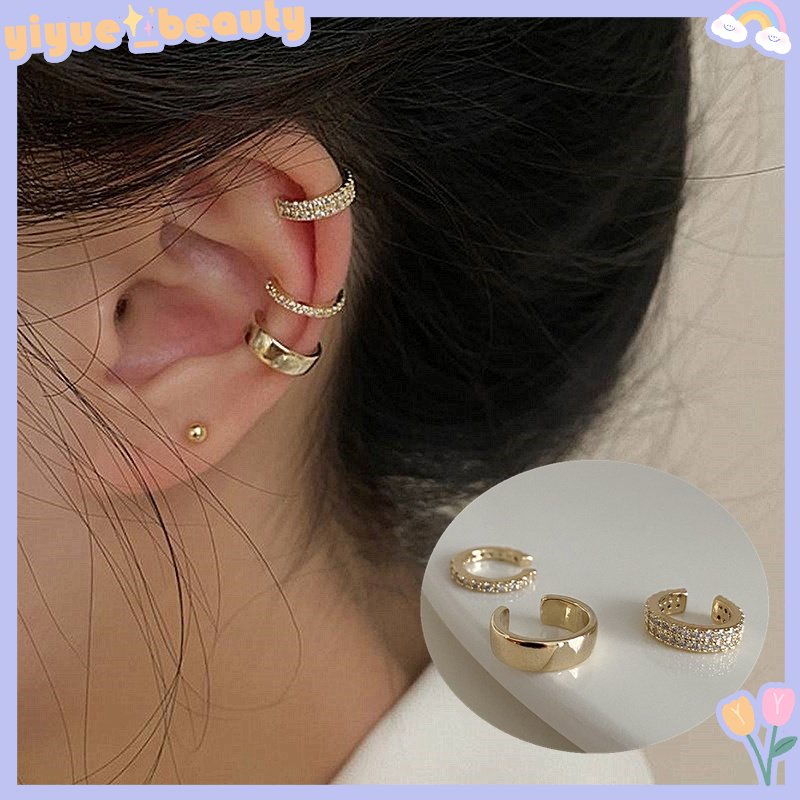 Set 3 Khuyên Kẹp Vành Tai Không Xỏ Lỗ Đính Đá Zircon Dễ Thương Thời Trang Cho Nữ