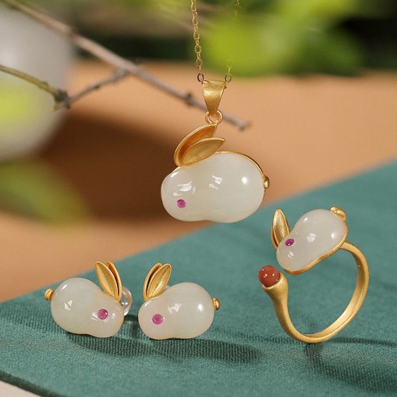 Set Nhẫn Và Vòng cổ Mặt Hình Thỏ Dễ Thương