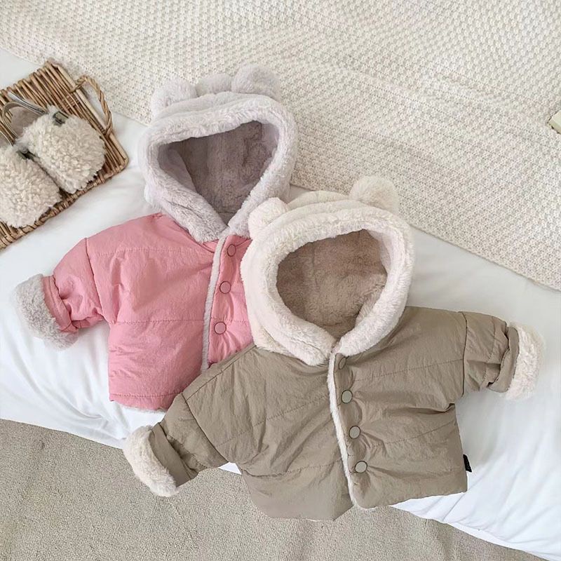 Áo Khoác Cotton Lót Lông Cừu Dày Dặn Thời Trang Mùa Đông Cho Bé