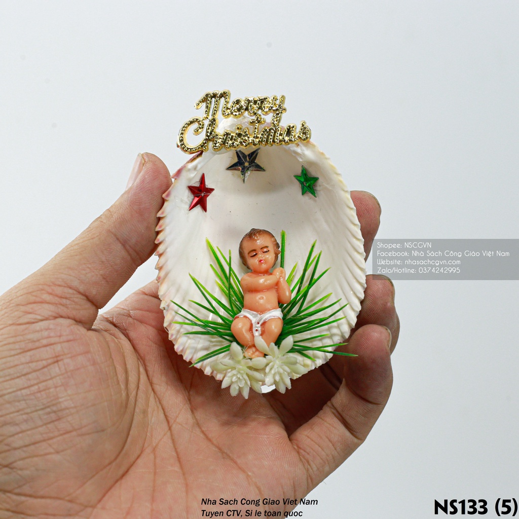 Tượng Chúa Hài Đồng Giáng Sinh mini - Vỏ ốc nhỏ NS133 Quà tặng Công Giáo, trang trí Noel