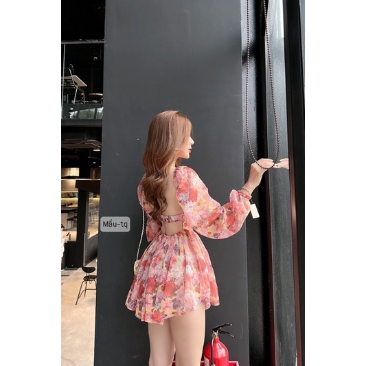 Váy tơ hoa cup ngực hở lưng