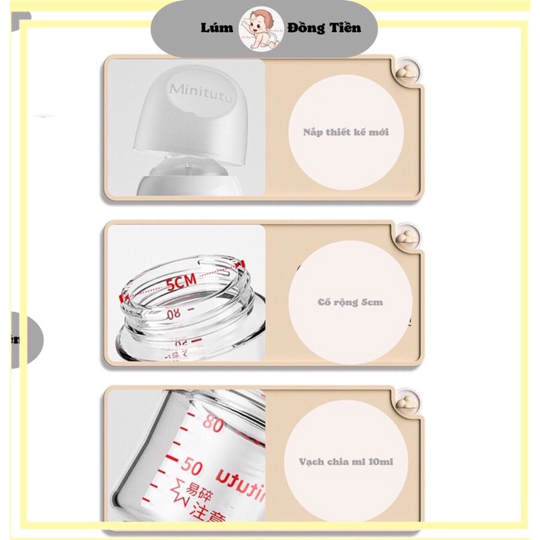 Bình Sữa Minitutu Thuỷ Tinh Mẫu Mới 80ml 160ml