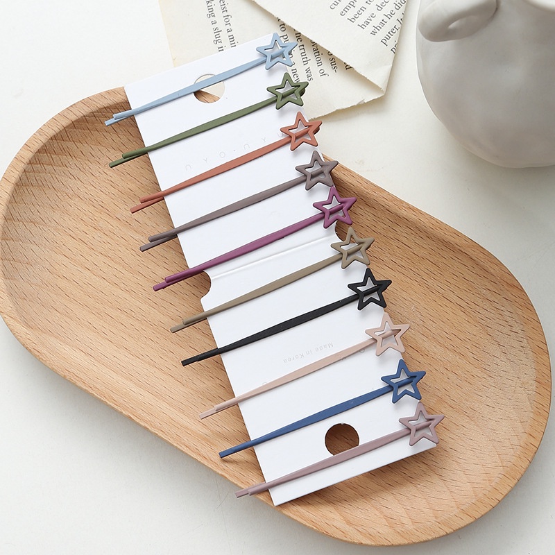 Set 10 Kẹp Tóc Hình Ngôi Sao / Trái Tim Nhiều Màu Sắc Phong Cách Hàn Quốc
