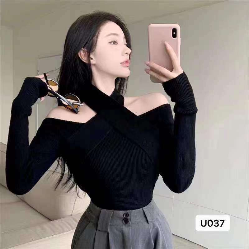 Áo dệt kim SUXI hai dây màu trơn thời trang thu đông cho nữ