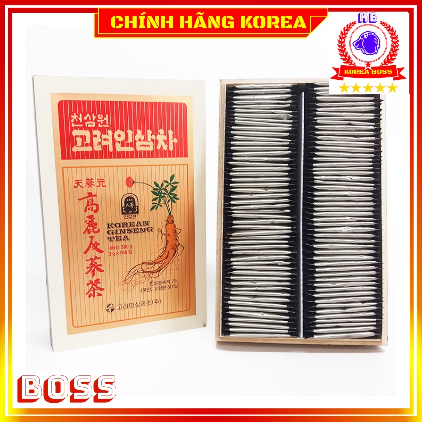 Trà hồng sâm hộp gỗ Okinsam, hộp 100 gói - Trà sâm hàn quốc - Gảm stress, thanh lọc cơ thể khỏe mạnh
