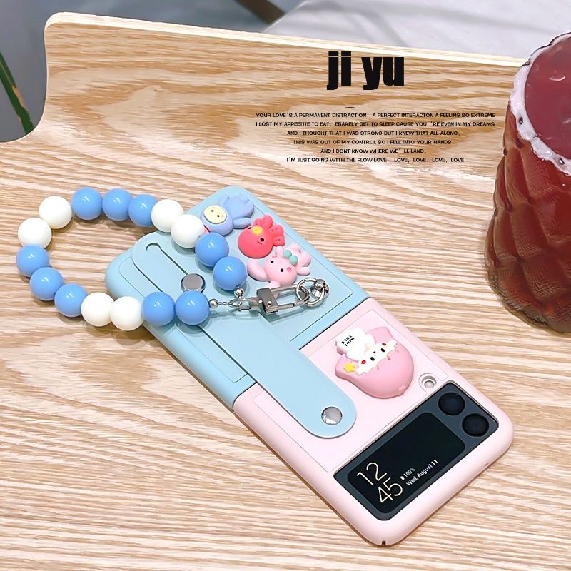 Ốp Samsung Z Flip 4 - Z Flip 3 - Z Flip3 - Flip4 5G phối màu pastel dây quai da cầm tay kèm charm dễ thương