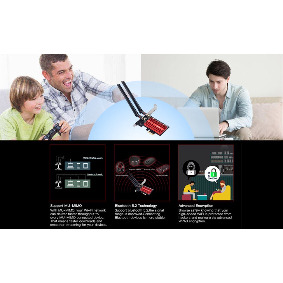 Card WiFi 6E AX210 PCI-E BT5.2 6GHz / 5GHz / 2.4GHz 5400Mbps Gigabit AX210ngw 6E 802.11ac ax MU-MIMO
