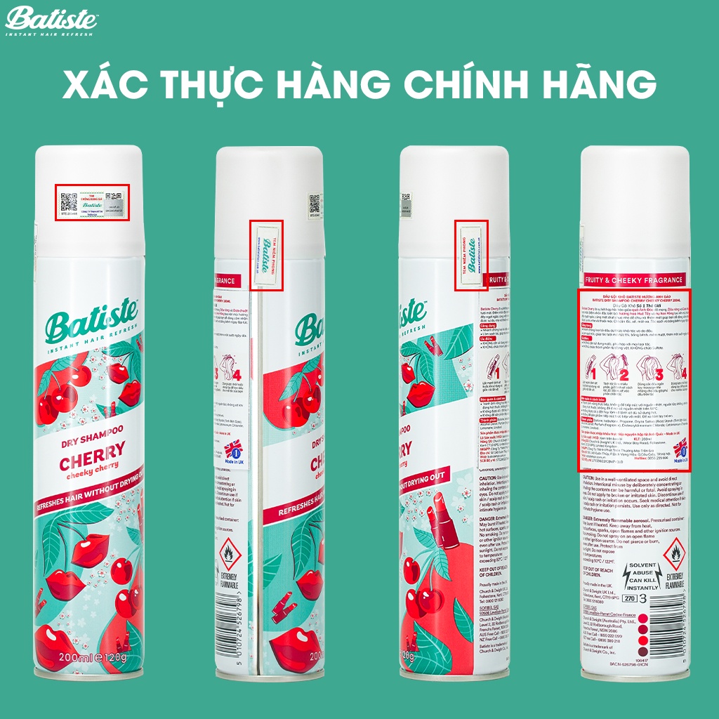 Dầu Gội Khô Hương Anh Đào - Batiste Dry Shampoo Fruity & Cheeky Cherry 50ml