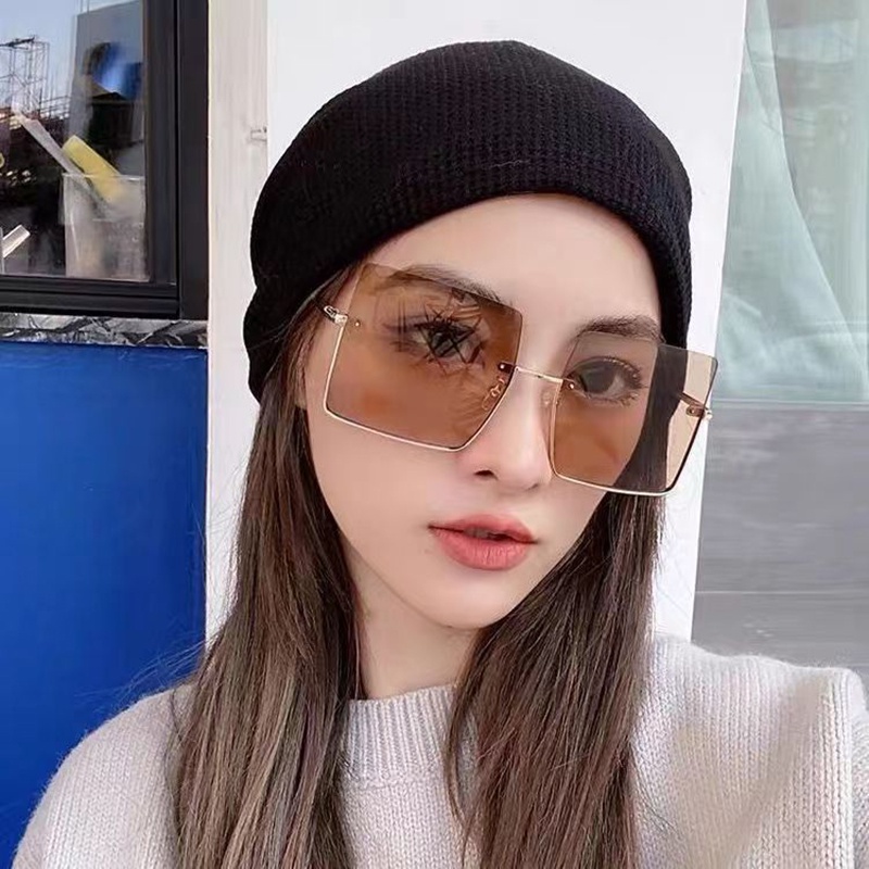 Kính Mát Gọng Vuông Lớn Nửa Gọng Kim Loại Nhiều Màu Trong Suốt Phong Cách Retro Thời Trang Cho Nam Nữ