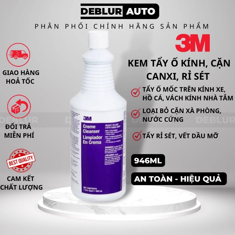 Dung dịch tẩy ố kính xe, vảy cá trên vách kính, tẩy rỉ sét inox, vệ sinh bồn tắm 3M Creme Cleanser Limpiador En Crema