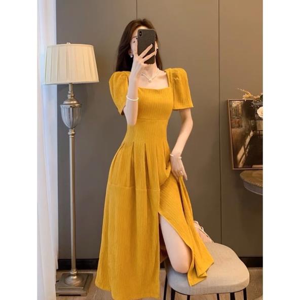Đầm trắng cổ vuông dự tiệc tiểu thư B&M dáng dài sẻ tà siêu xinh-hàng cao cấp-váy vàng sẻ tà thanh lịch sang chảnh