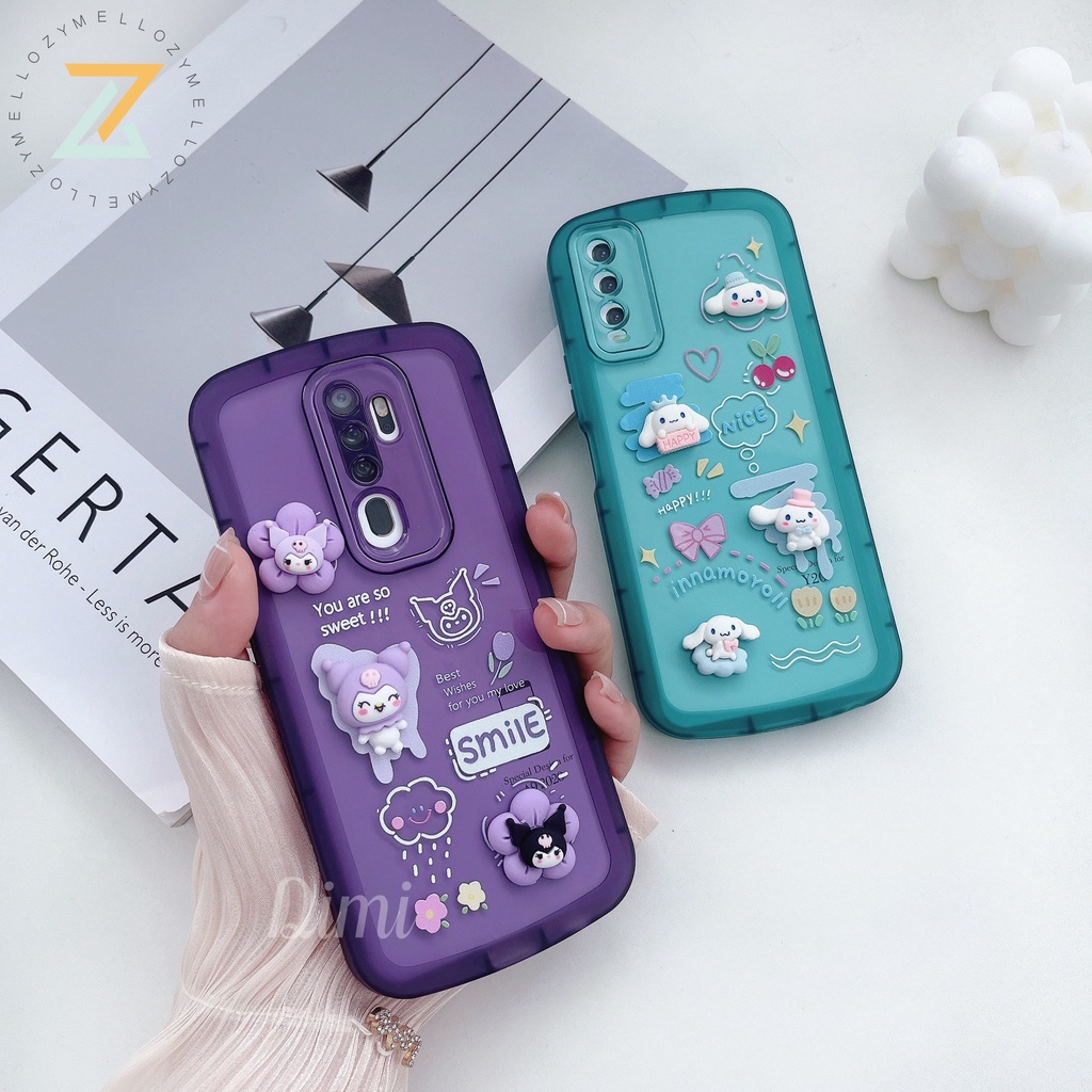 Zymello Ốp lưng OPPO F11 Pro F7 F9 A74 5G A31 2020 Reno 4F Reno 5F Phim hoạt hình thời trang 3D Cinnamon Dog Phụ kiện Vỏ điện thoại silicon