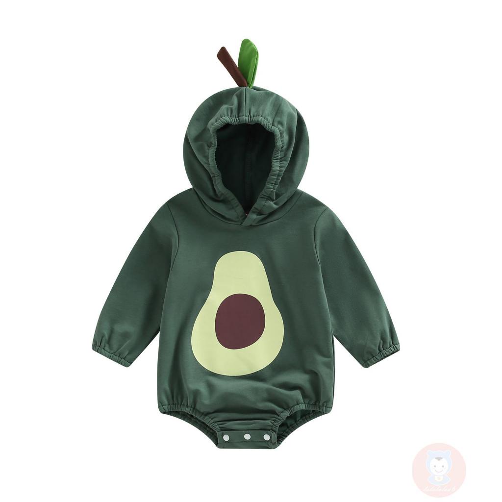 Áo Liền Quần LAA6-Đồ Liền Thân Tay Dài Có Mũ Trùm Đầu In Hình Avocado Cho Bé