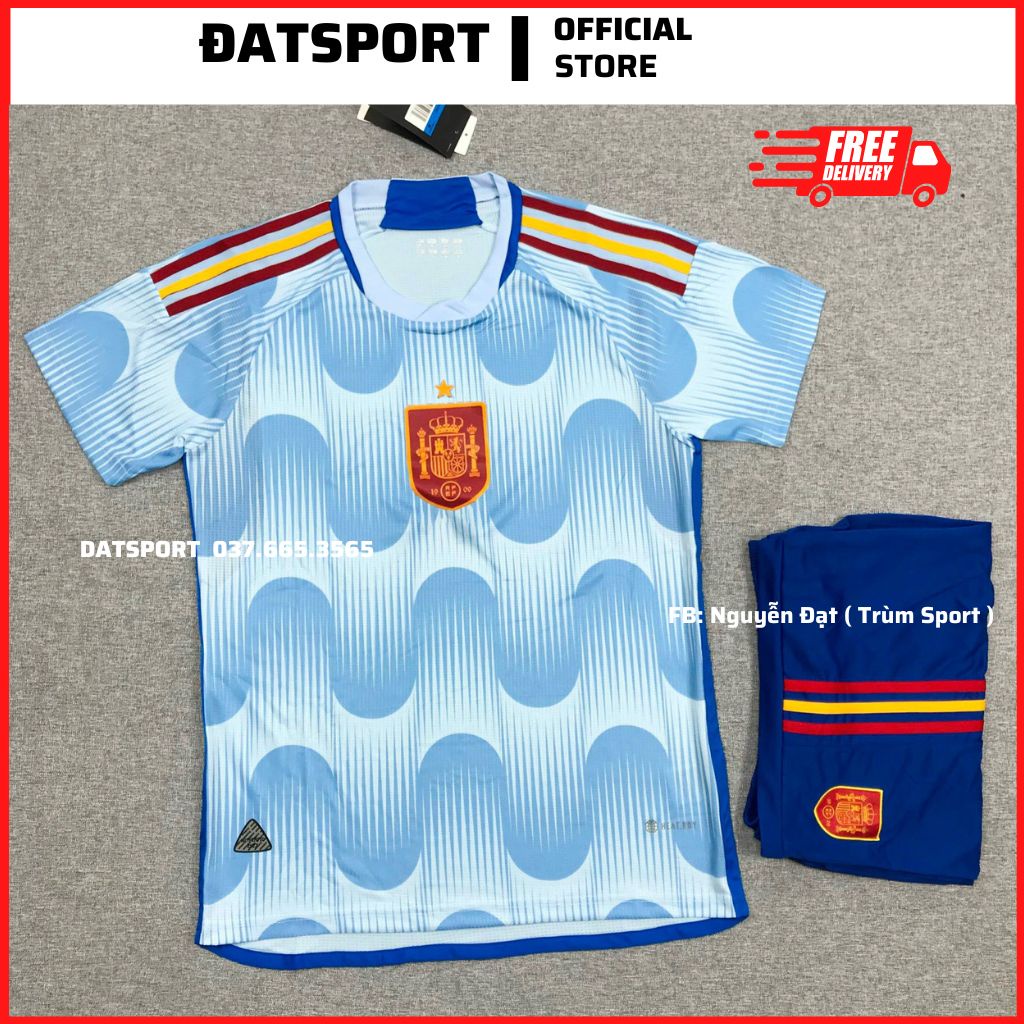 (Hàng Xịn) Bộ quần áo bóng đá Đội Tuyển TÂY BAN NHA Xanh Sân Khách WC 2022 Vải Thái Lỗ Siêu Cấp. Cam Kết Y Hình 100%
