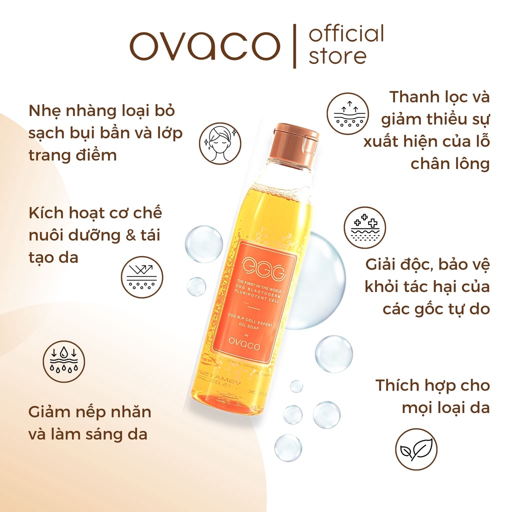 Sữa rửa mặt tạo bọt tế bào gốc 2 in 1 OVACO EGG B.P Cell Expert Oil Soap 200ml