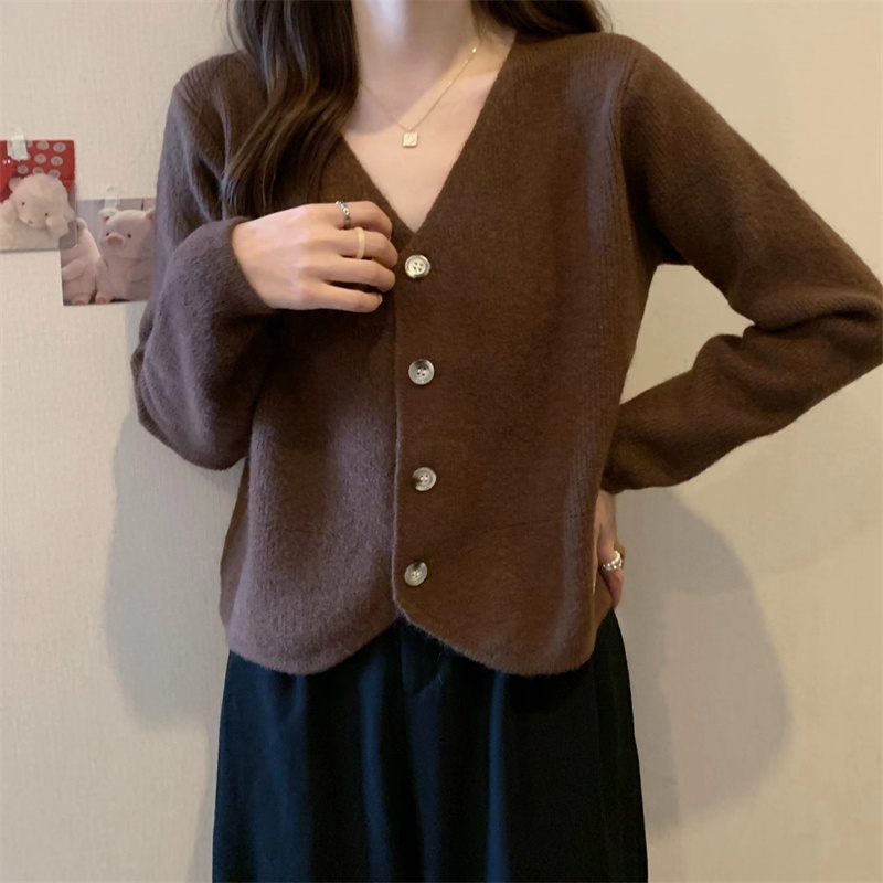 ZHELIHANGFEI Áo Khoác Len Cardigan Tay Dài Cổ Chữ V Thời Trang Cho Nữ