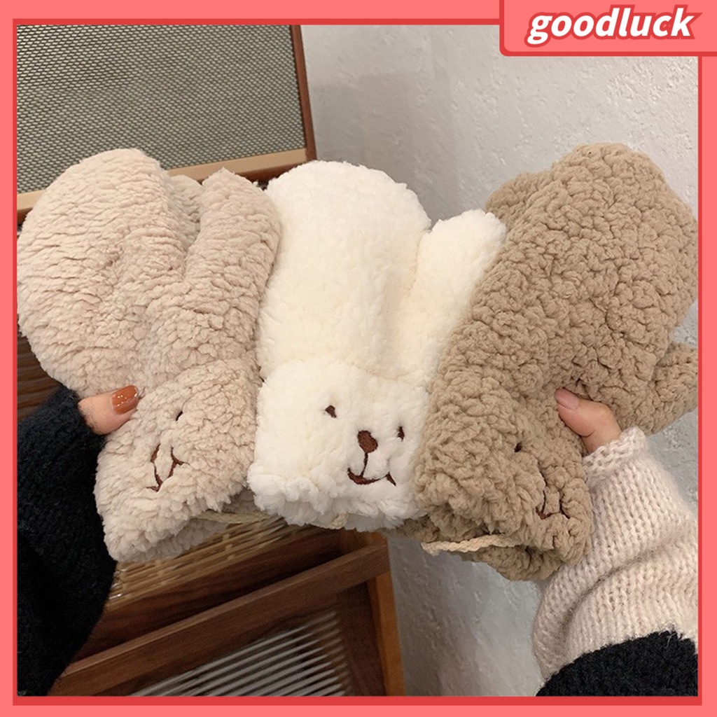 1 Đôi Găng Tay Giữ Ấm Siêu Mềm Mại Thoải Mái Chống Gió Hình Gấu Hoạt Hình Cho Nữ