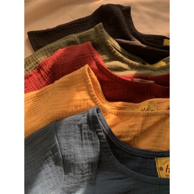 Váy Babydoll Vintage Xòe Rộng Tay Ngắn Cổ Tròn Tối Giản Xô Muslin Vui Hè Mát Nhẹ Nhàng