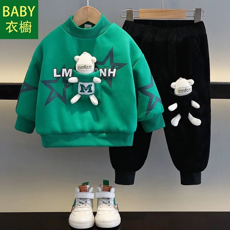 Áo Nỉ Dài Tay Lót Lông Cừu Phong Cách Hàn Quốc Thời Trang Thu Đông Mới Cho Bé Trai