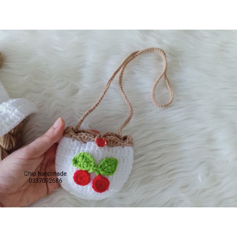 Set Mũ nón tóc giả tai gấu + túi Cherry cho bé