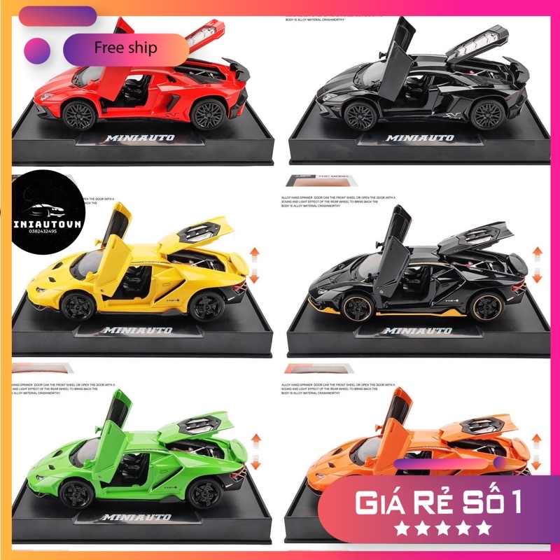 Mô hình xe kim loại Lamborghini aventador kèm đế trang trí tỷ lệ 1:32 fullbox