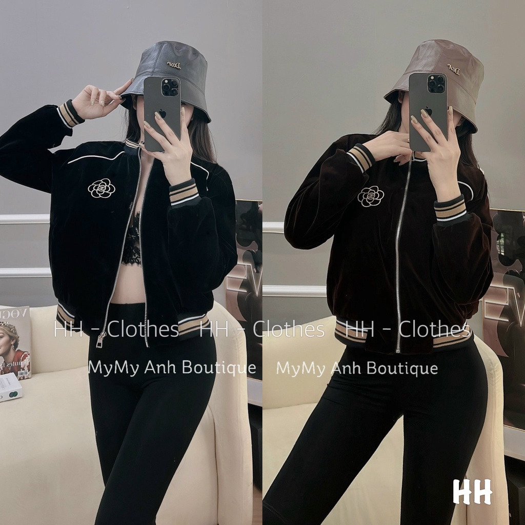 Áo khoác nhung thêu hoa dài tay bo gấu LT277