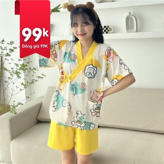 Đồ bộ nữ, bộ đồ ngủ kimono pijama cộc tay mặc nhà chất liệu cotton kiểu Nhật - Poohouse KIMONO-GAUBONG