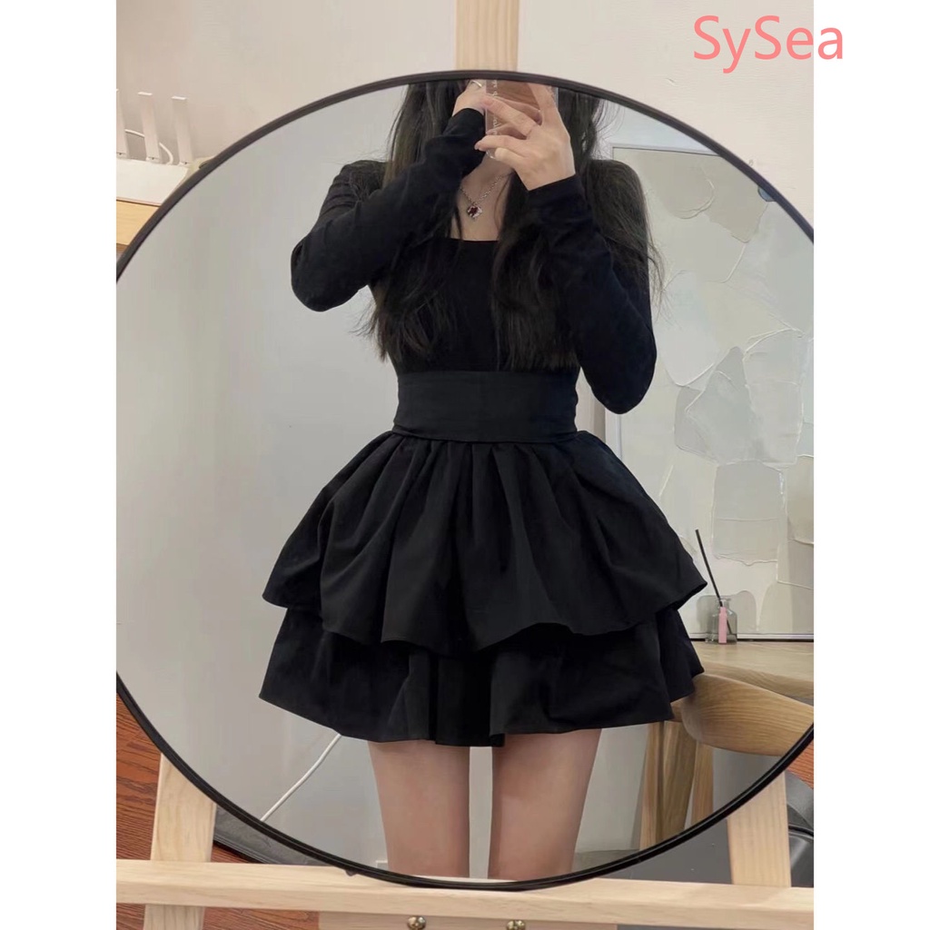 Đầm Đen Tay Dài Cổ Tròn Dáng Ôm Thời Trang Thu Đông Cho Nữ