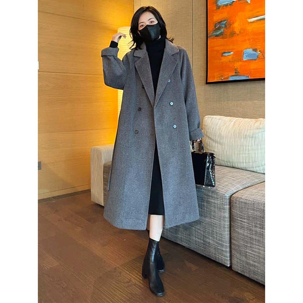 Áo khoác len nữ dài rộng rãi và dày dặn, phần vừa và dài phù hợp với bộ đồ dệt kim, áo khoác mới vào mùa thu đông