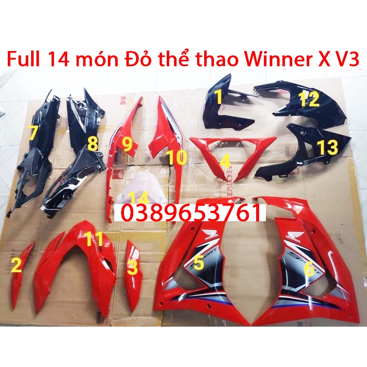 Full bộ Dàn áo Winner X 2022/ Winner X V3 Đỏ Thể Thao (14 món)