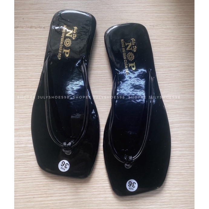 Dép nữ xỏ ngón mẫu kẹp da bóng quai mảnh mũi vuông