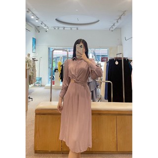 Đầm H@BBS sơ mi TD khoét xoắn eo