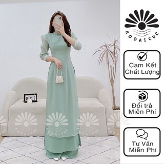 Áo dài 4 tà cúc ngọc viền ren tay lỡ trẻ trung 2 màu xanh, hồng