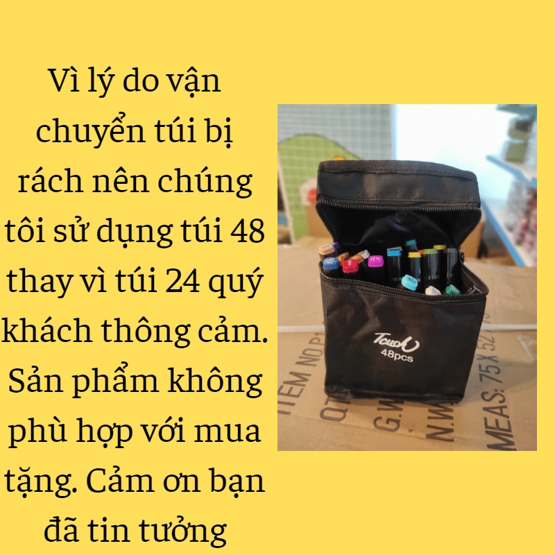 Màu marker 48 bút  2 ngòi to nhỏ linh hoạt đựng trong túi vải dễ dàng tiện lợi, bộ bút dạ đánh dấu, 2 ngòi linh hoạt