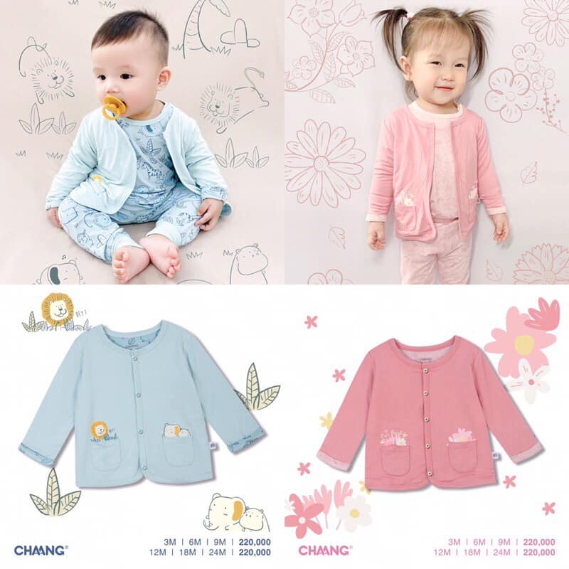 Áo Cài Giữa Jungle CHAANG Bé Trai, Bé Gái, 100% Cotton 2 Lớp Dày Dặn, Siêu Mềm Mịn Size 3M-24M